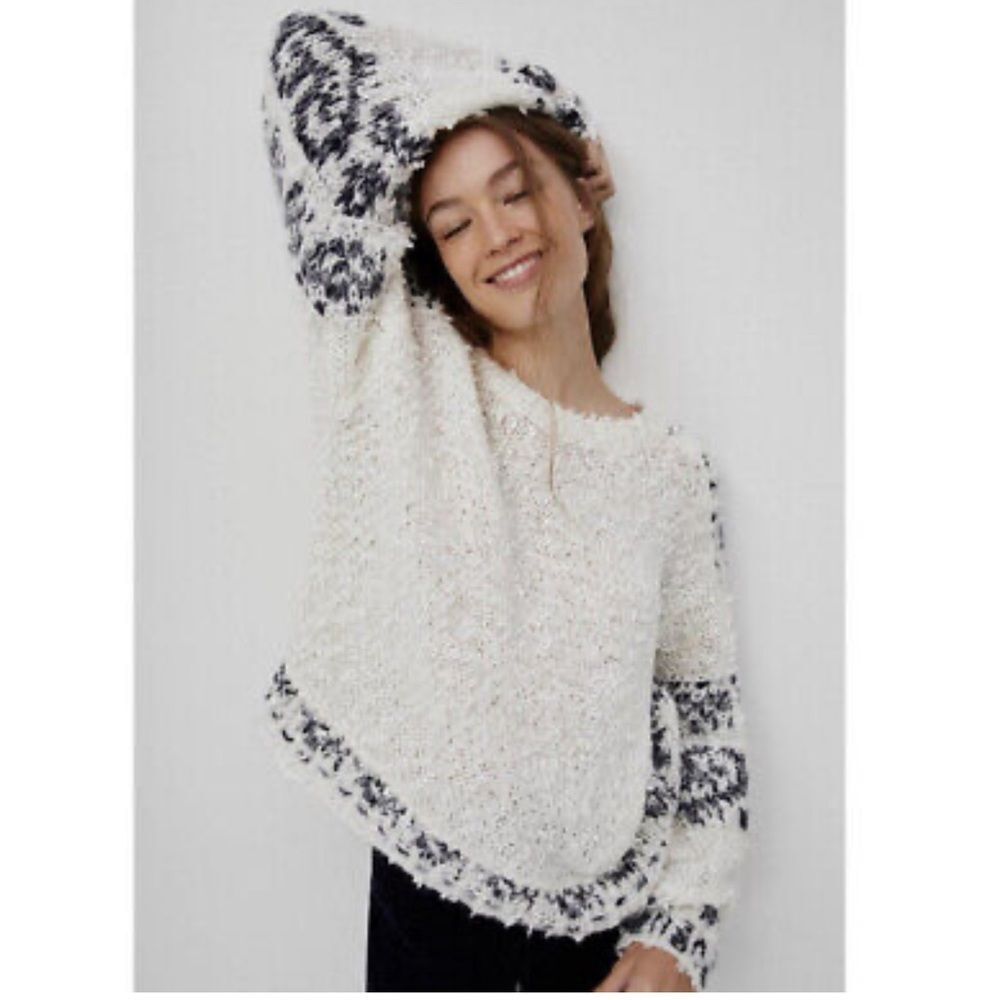 Pilcro Cream & Black Bouclé Crewneck Sweater